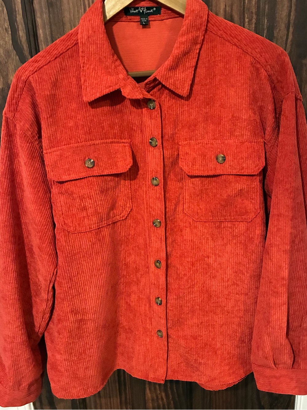 Velvet Heart Orange Corduroy Button- Front Women's Jacket